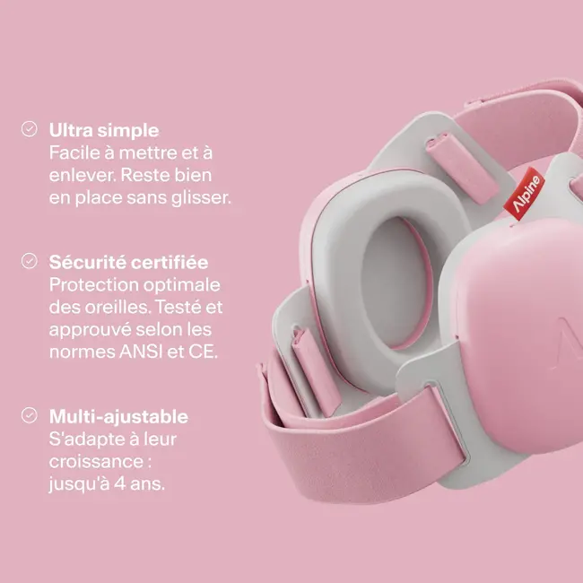ALPINE CASQUE ANTI-BRUIT BÉBÉ ALPINE MUFFY ROSE 24DB