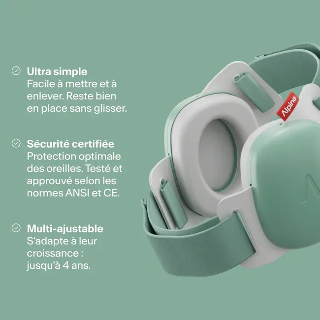 ALPINE CASQUE ANTI-BRUIT BÉBÉ ALPINE MUFFY SAGE GREEN 24DB