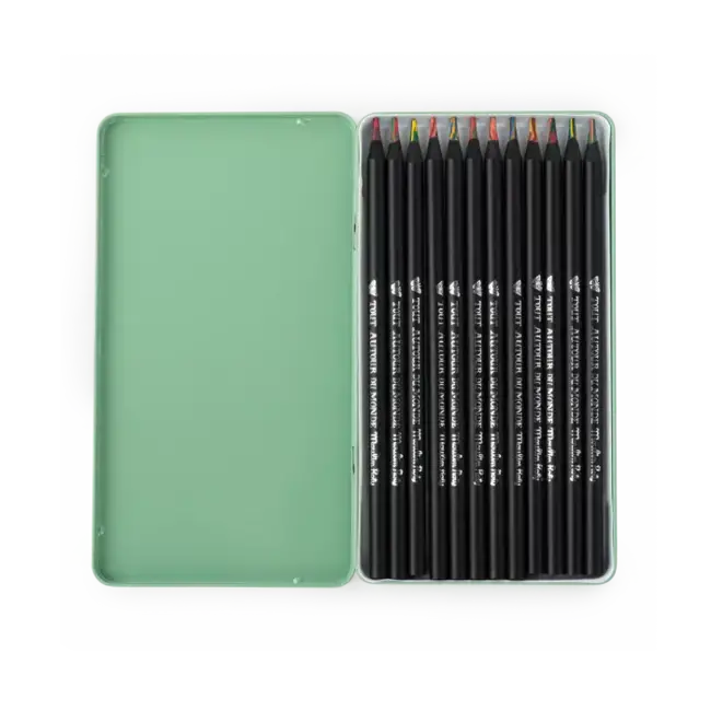 MOULIN ROTY 12 CRAYONS DE COULEUR MULTICOLORES BOITE MÉTAL - TOUT AUTOUR DU MONDE