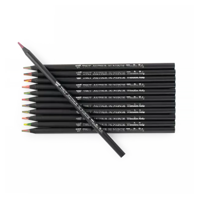 MOULIN ROTY 12 CRAYONS DE COULEUR MULTICOLORES BOITE MÉTAL - TOUT AUTOUR DU MONDE