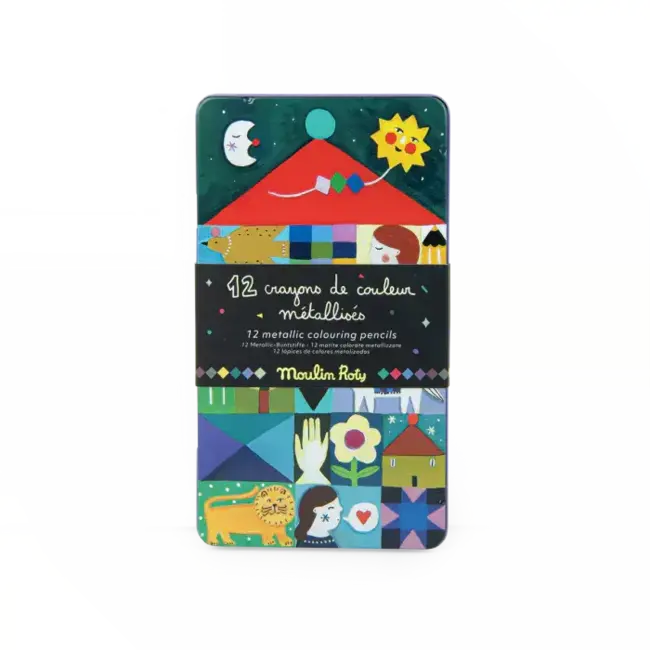 MOULIN ROTY 12 CRAYONS DE COULEUR MÉTALLISÉS BOITE MÉTAL - LES COMÈTES FILANTES