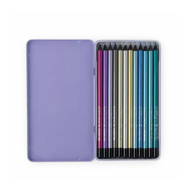 MOULIN ROTY 12 CRAYONS DE COULEUR MÉTALLISÉS BOITE MÉTAL - LES COMÈTES FILANTES