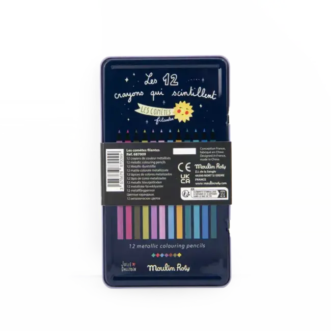 MOULIN ROTY 12 CRAYONS DE COULEUR MÉTALLISÉS BOITE MÉTAL - LES COMÈTES FILANTES