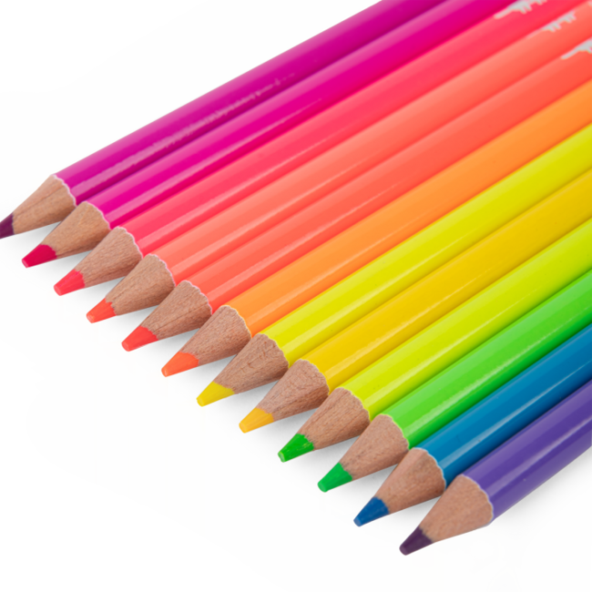 MOULIN ROTY 12 CRAYONS DE COULEUR NÉON BOITE MÉTAL - LES SCHMOUKS