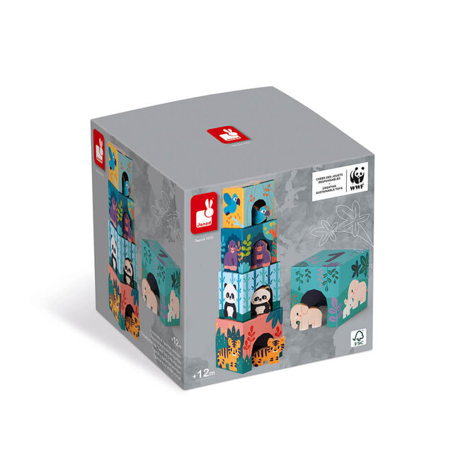 JANOD CUBES À EMPILER PYRAMIDE & FIGURINES ANIMAUX WWF