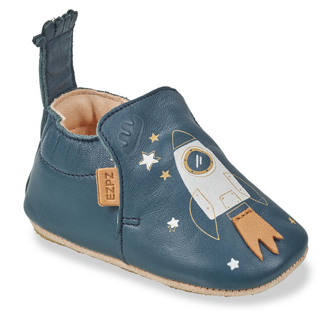 EASY PEASY CHAUSSON CUIR SOUPLE "BLUBLU" FUSÉE DENIM