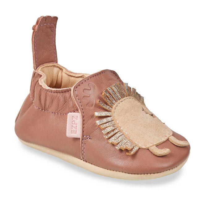 EASY PEASY CHAUSSON CUIR SOUPLE "BLUMOO" HÉRISSON VIEUX ROSE