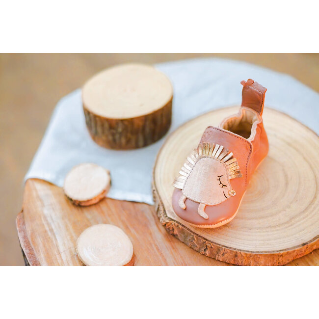 EASY PEASY CHAUSSON CUIR SOUPLE "BLUMOO" HÉRISSON VIEUX ROSE