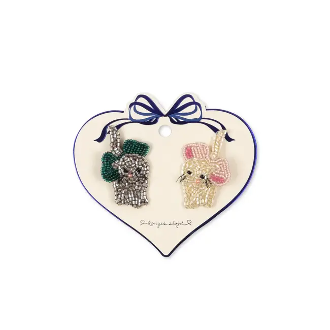 KONGES SLOJD 2 BARRETTES PINCE BOW KITTY EN PERLES