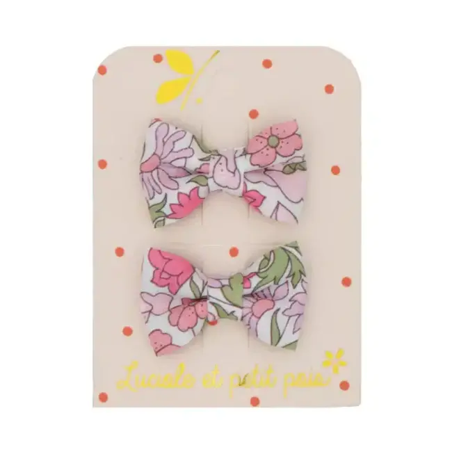 LUCIOLE ET PETIT POIS 2 X BARRETTES 3CM - MINI NOEUDS LIBERTY POPPY DAISY ROSE