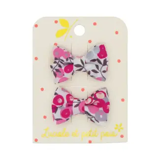 LUCIOLE ET PETIT POIS 2 X BARRETTES 3CM - MINI NOEUDS LIBERTY WILTSHIRE BOUGAINVILLÉ
