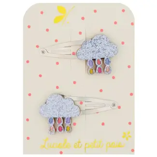 LUCIOLE ET PETIT POIS 2 X BARRETTES 5CM - NUAGES MULTI