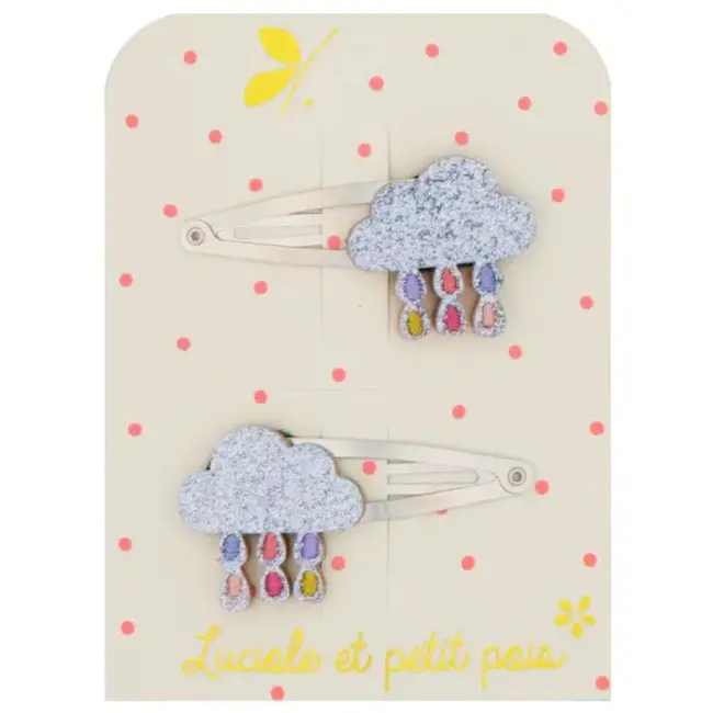 LUCIOLE ET PETIT POIS 2 X BARRETTES 5CM - NUAGES MULTI