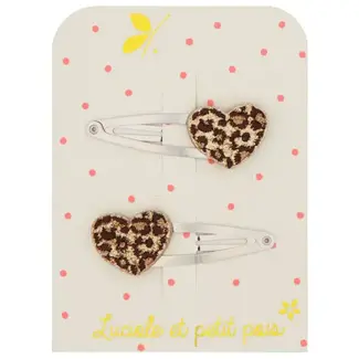 LUCIOLE ET PETIT POIS 2 X BARRETTES 5CM - COEURS LÉO