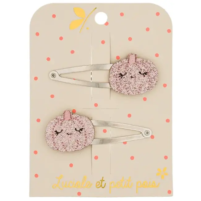 LUCIOLE ET PETIT POIS 2 X BARRETTES 5CM - CITROUILLES ROSES