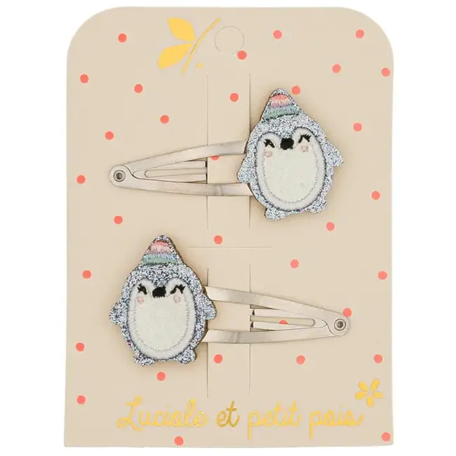 LUCIOLE ET PETIT POIS 2 X BARRETTES 5CM - PINGOUINS