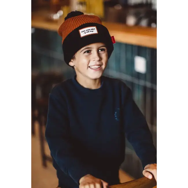 HELLO HOSSY BONNET ENFANT POMPON "BLOCK" BLACKY