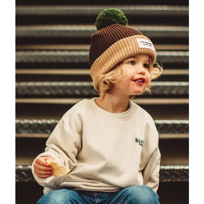 HELLO HOSSY BONNET ENFANT POMPON "BLOCK" PISTACHIO