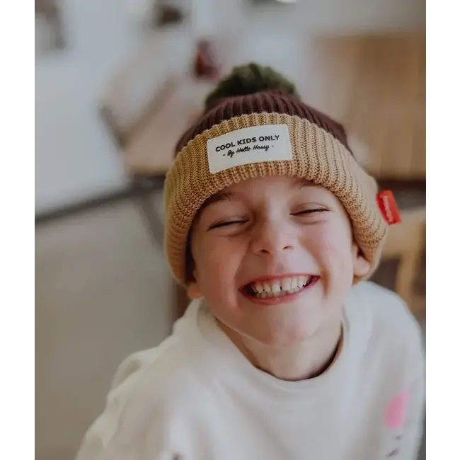 HELLO HOSSY BONNET ENFANT POMPON "BLOCK" PISTACHIO