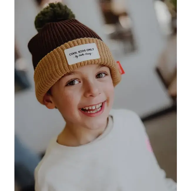 HELLO HOSSY BONNET ENFANT POMPON "BLOCK" PISTACHIO