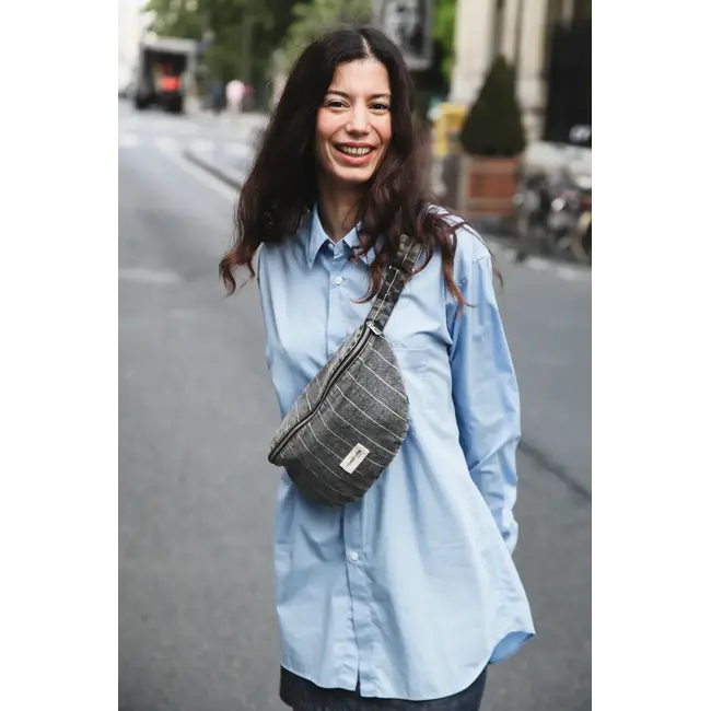 RIVE DROITE SAC BANANE RIVE DROITE "CUSTINE" STRIPED BLACK DENIM