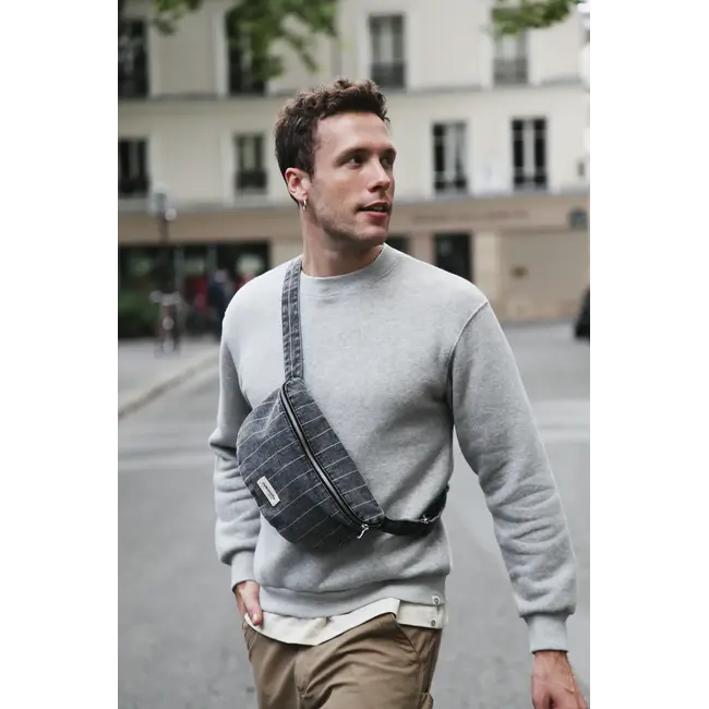 RIVE DROITE SAC BANANE RIVE DROITE "CUSTINE" STRIPED BLACK DENIM