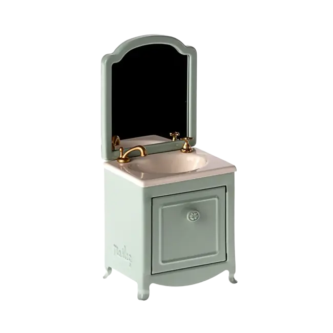 MAILEG MEUBLE DE SALLE-DE-BAIN MÉTAL MINT (LAVABO & MIROIR) 15CM