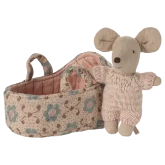 MAILEG BÉBÉ SOURIS 6CM - ET SON COUFFIN - ROSE