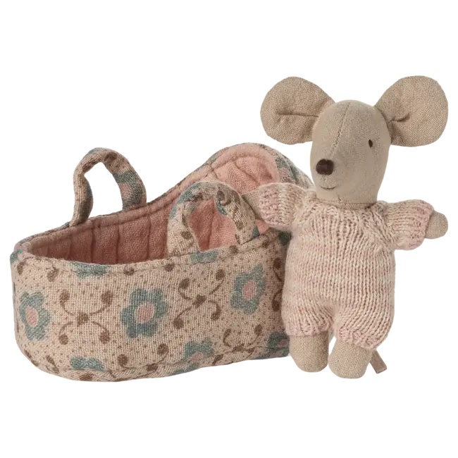 MAILEG BÉBÉ SOURIS 6CM - ET SON COUFFIN - ROSE