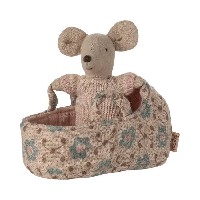 MAILEG BÉBÉ SOURIS 6CM - ET SON COUFFIN - ROSE