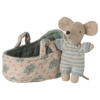 MAILEG BÉBÉ SOURIS 6CM - ET SON COUFFIN - BLEU