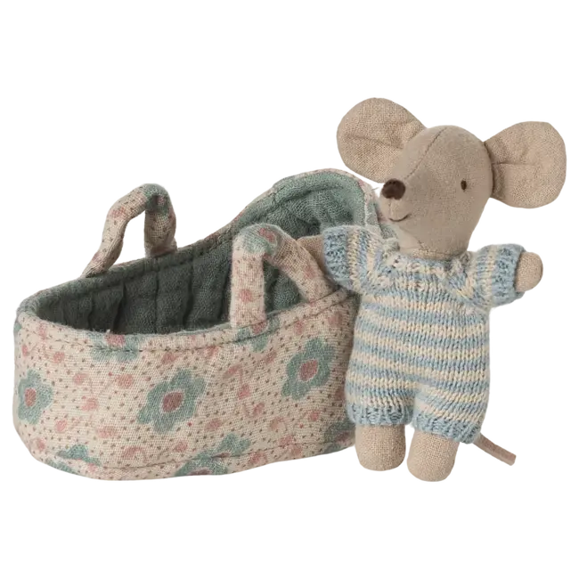 MAILEG BÉBÉ SOURIS 6CM - ET SON COUFFIN - BLEU