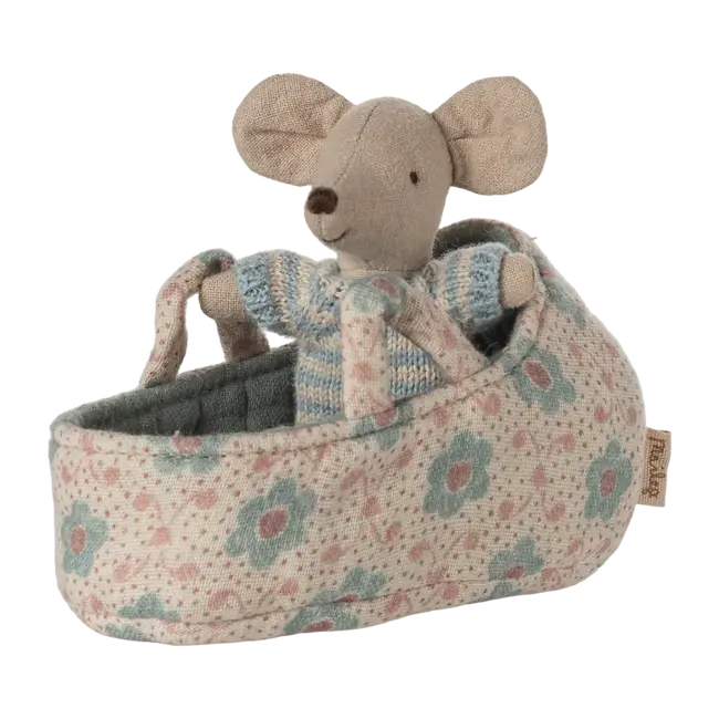 MAILEG BÉBÉ SOURIS 6CM - ET SON COUFFIN - BLEU