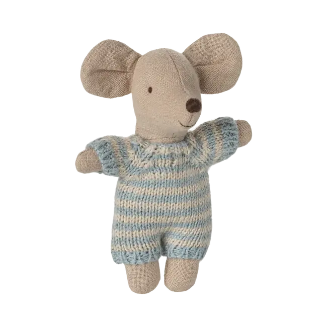 MAILEG BÉBÉ SOURIS 6CM - ET SON COUFFIN - BLEU