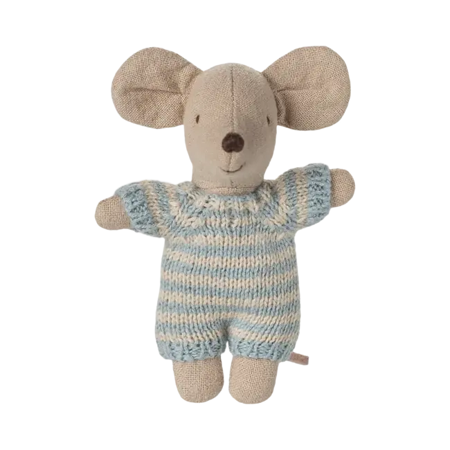 MAILEG BÉBÉ SOURIS 6CM - ET SON COUFFIN - BLEU