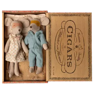 MAILEG PAPA ET MAMAN SOURIS MAILEG 15CM - COFFRET À CIGARES