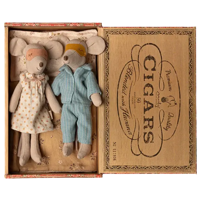 MAILEG PAPA ET MAMAN SOURIS MAILEG 15CM - COFFRET À CIGARES