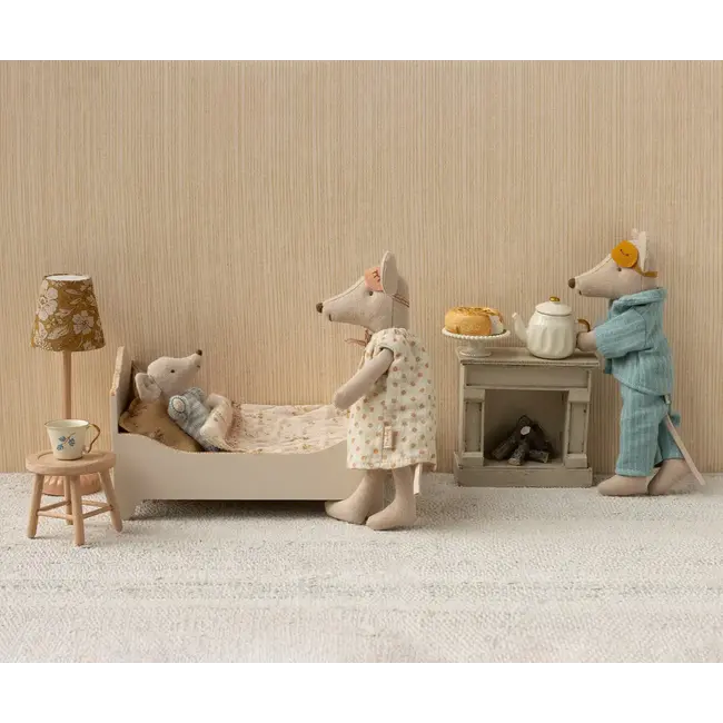 MAILEG LIT DOUBLE BOIS BLANC OFF WHITE - POUR PARENTS SOURIS