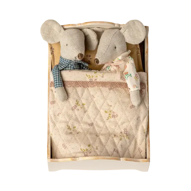 MAILEG LIT DOUBLE BOIS BLANC OFF WHITE - POUR PARENTS SOURIS