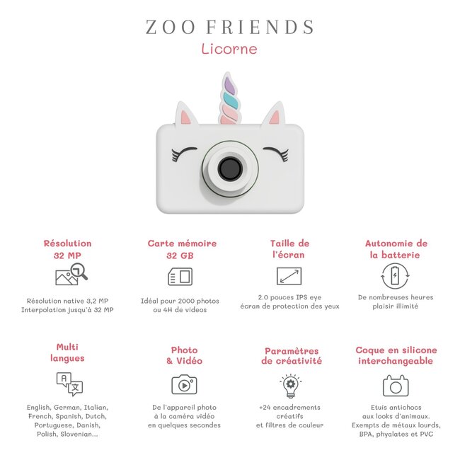 THE ZOOFAMILY APPAREIL PHOTO  ZOO FRIENDS +3ANS - UNICORN