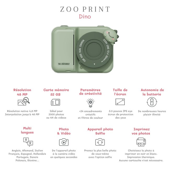 THE ZOOFAMILY APPAREIL PHOTO ZOO PRINT +5ANS - DINO GREEN