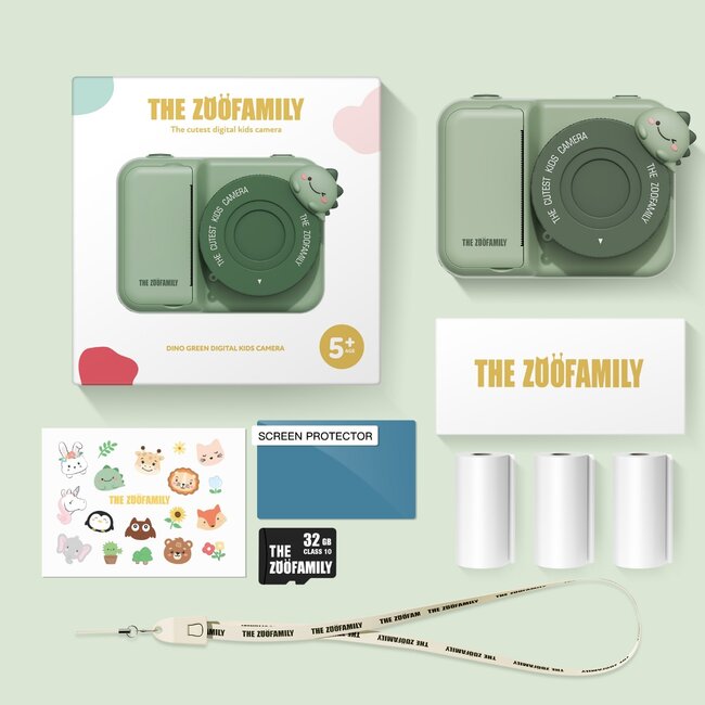 THE ZOOFAMILY APPAREIL PHOTO ZOO PRINT +5ANS - DINO GREEN