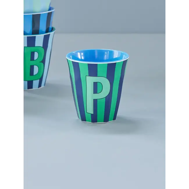 RICE GOBELET ALPHABET RICE - LETTRE P - BLUE STRIPES