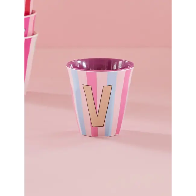 RICE GOBELET ALPHABET RICE - LETTRE V - PINK STRIPES