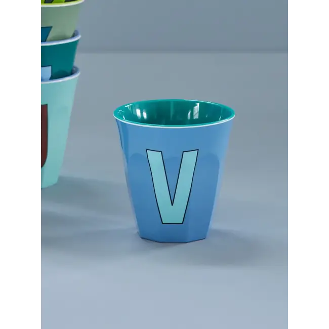 RICE GOBELET ALPHABET RICE - LETTRE V - PLAIN BLUE