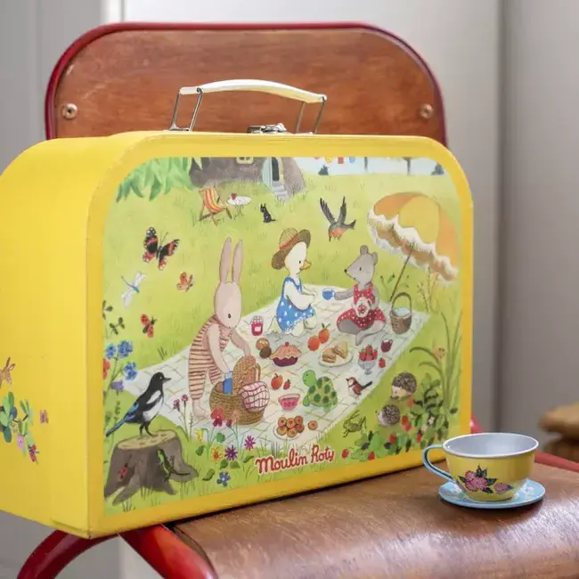 MOULIN ROTY VALISE DINETTE À THÉ EN MÉTAL 14PC - LA GRANDE FAMILLE