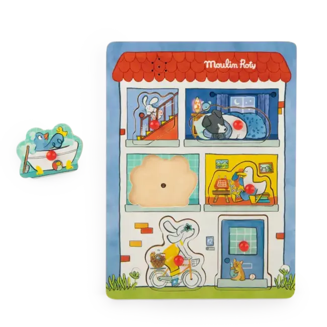 MOULIN ROTY PUZZLE SONORE MAISON BOIS - PUCE ET PILOU