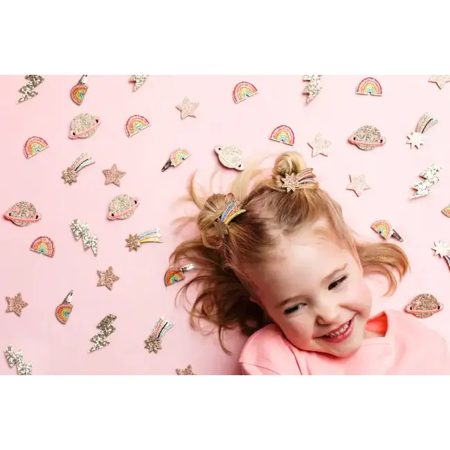 LUCIOLE ET PETIT POIS 1 X BARRETTE 4CM - ETOILE FILANTE MULTICOLORE FLUO