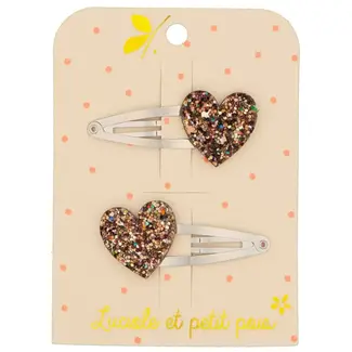 LUCIOLE ET PETIT POIS 2 X BARRETTES 5CM - COEUR PAILLETTES BRONZE