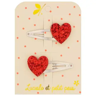 LUCIOLE ET PETIT POIS 2 X BARRETTES 5CM - COEUR PAILLETTES ROUGE